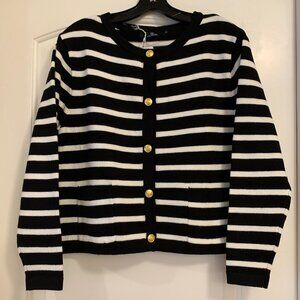 NWT LILLUSORY Women's BLACK & WHITE STRIPE CARDIGAN SM